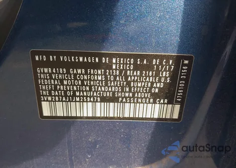 2018 Volkswagen Jetta 1.4T S z USA, uszkodzony, nr VIN 3VW2B7AJ1JM259479